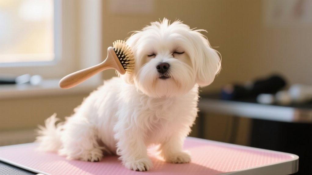 calmly introduce grooming tools